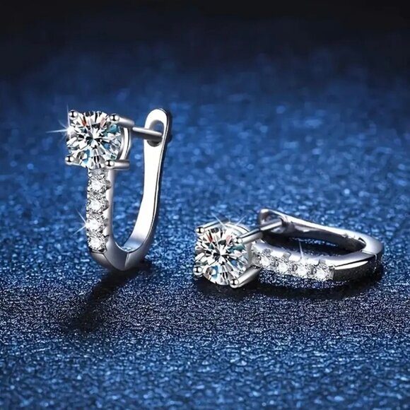 Sterling Silver Drop Hoop Earrings - Picture 1 of 3